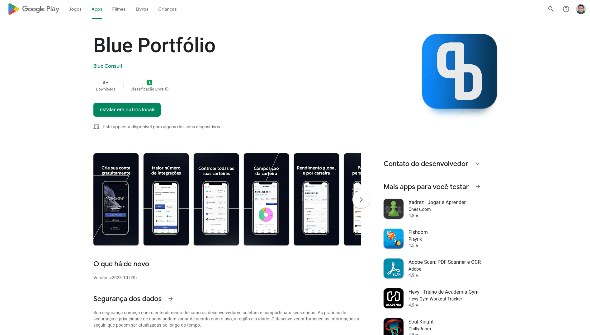 Página do Blue Portfólio na Google Play